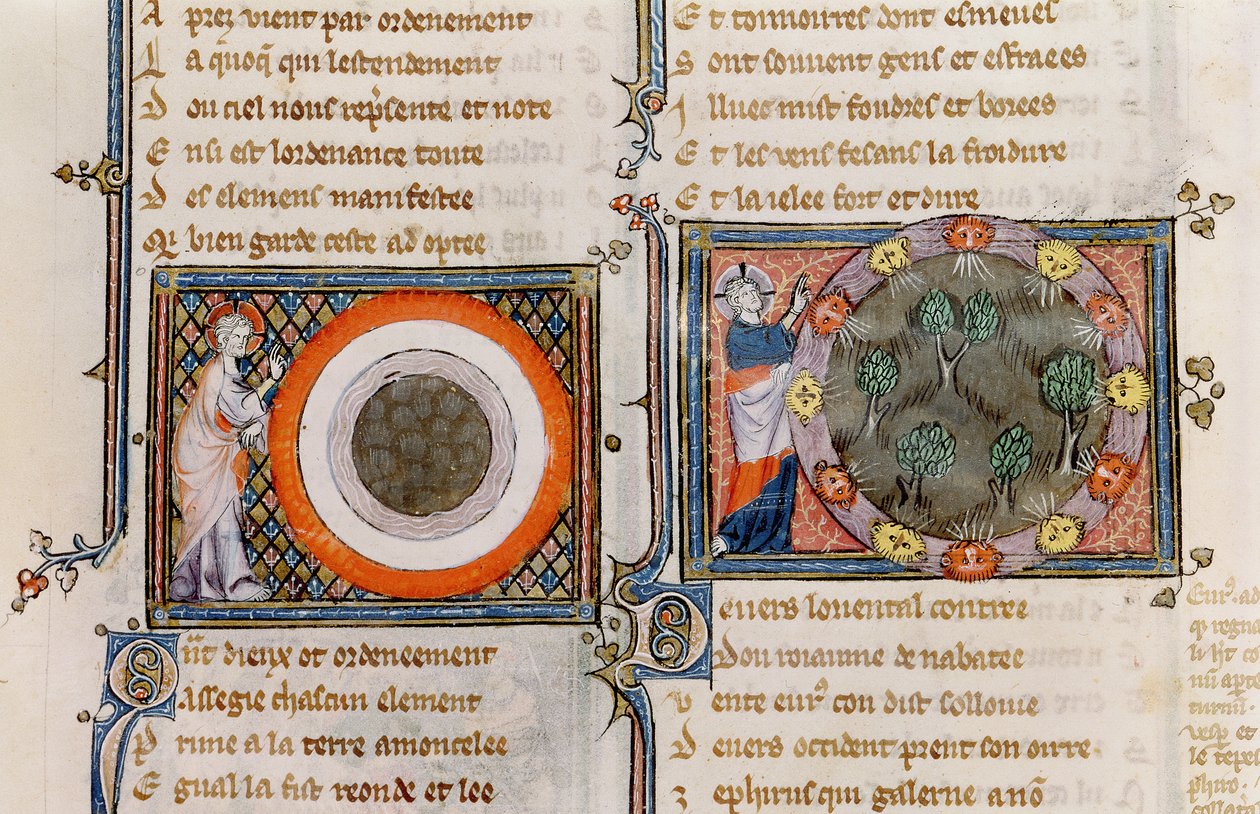Ms 1044 fol.17v Stworzenie, z Ovide Moralise napisanej przez Chretiena Legouais autorstwa French School