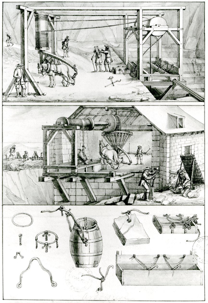 Ms 1064 fol.8 Kamieniołom łupków, z Descriptions des Arts et Metiers autorstwa French School