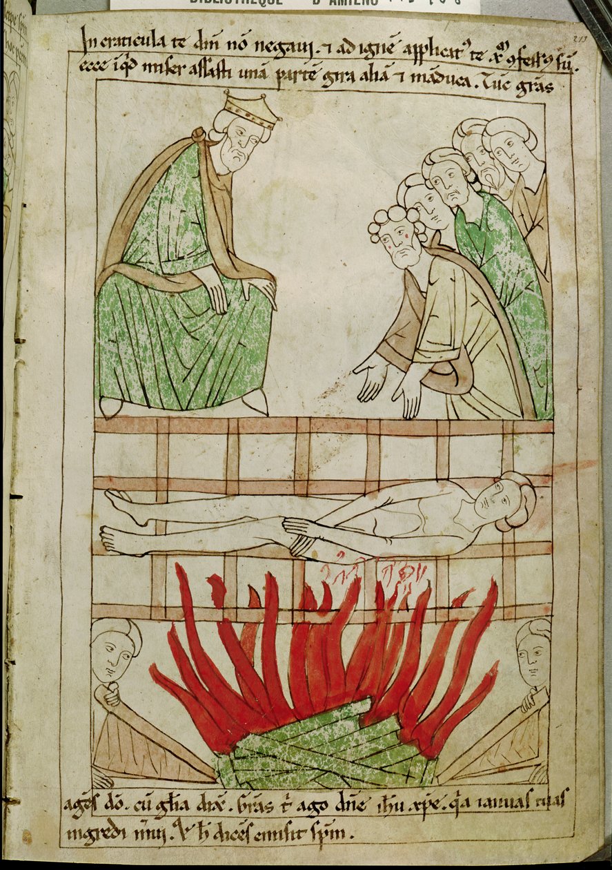 Ms 108 fol.213 Męczeństwo św. Wawrzyńca w 258 r., z Biblii autorstwa French School