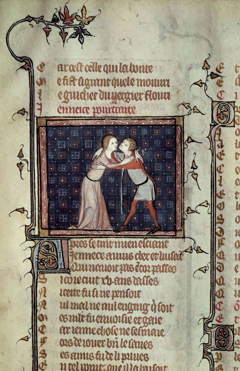 Ms 1126 fol.8r Młodość i miłość, z Le Roman de la Rose autorstwa Guillaume de Loris i Jean de Meung autorstwa French School