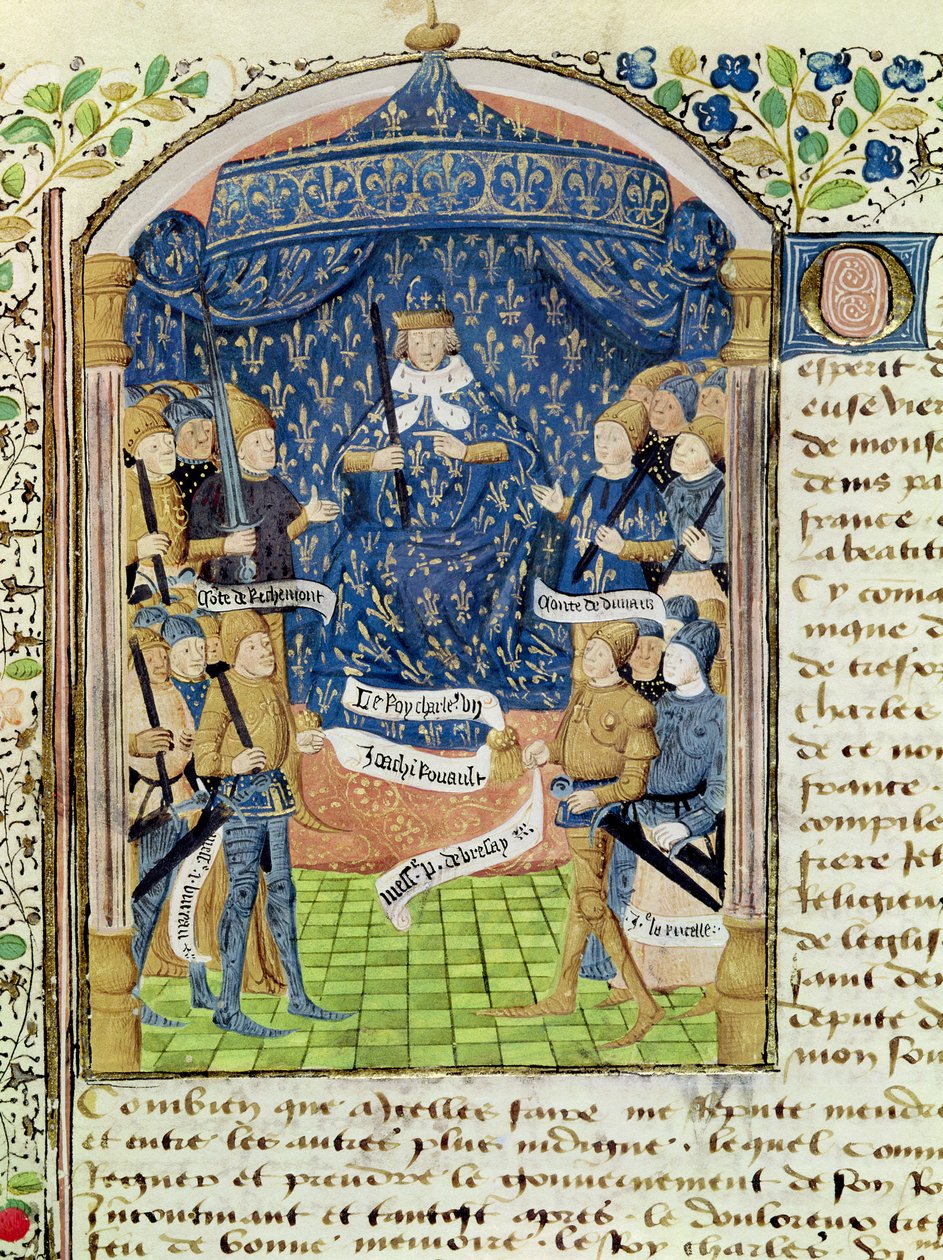 Ms 1151 f.1 Karol VII (1403-61) Otoczony swoim dworem i Joanną d