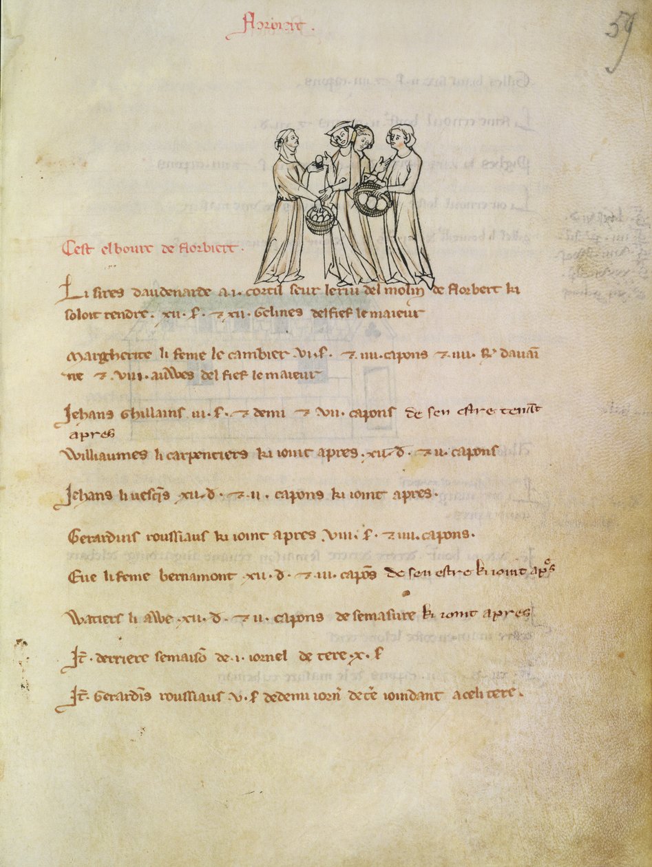 Pani 1175 f.59r Kobiety Kupujące Jaja, od Vieil Rentier dAudenarde, 1291-1302 autorstwa French School