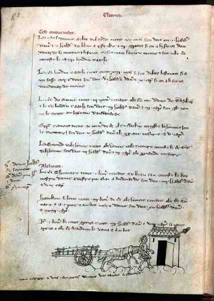 Ms 1175 f.8v Farmer z koniem i wozem, z Vieil Rentier dAudenarde, 1291-1302 autorstwa French School