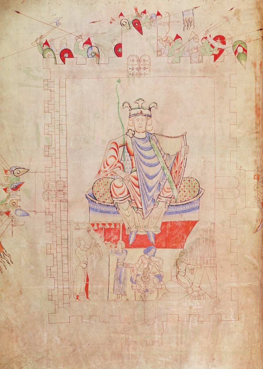 Ms. 1215 t.3 fol.13v Król Dawid w majestacie w centrum Jerozolimy, 1109 autorstwa French School