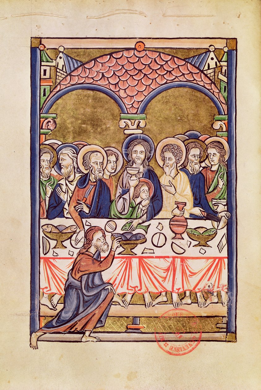 Ms 1273 fol.12v Ostatnia Wieczerza z Psałterza autorstwa French School