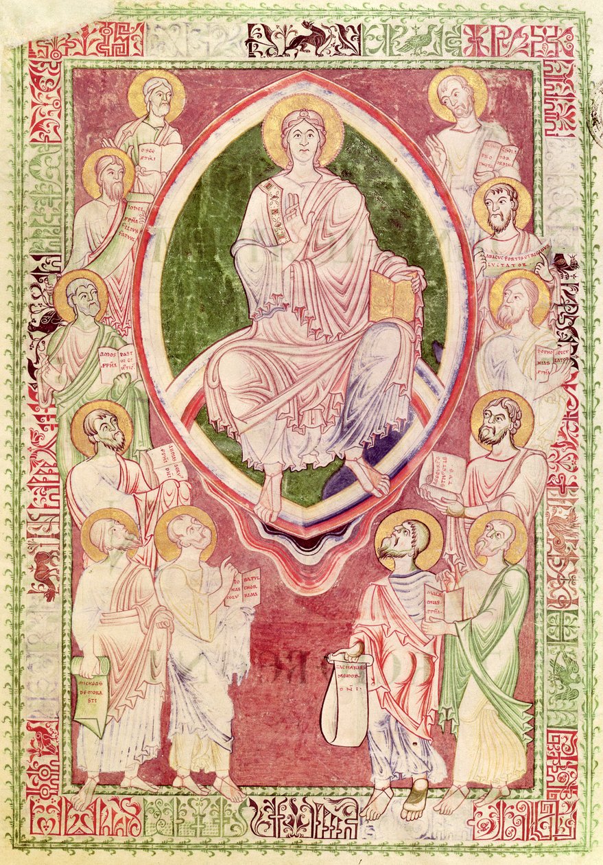 Ms 132 fol.2r Chrystus z dwunastoma mniejszymi prorokami, z Explanatio in Prophetas et Ecclesiasten św. Hieronima, z opactwa Citeaux autorstwa French School