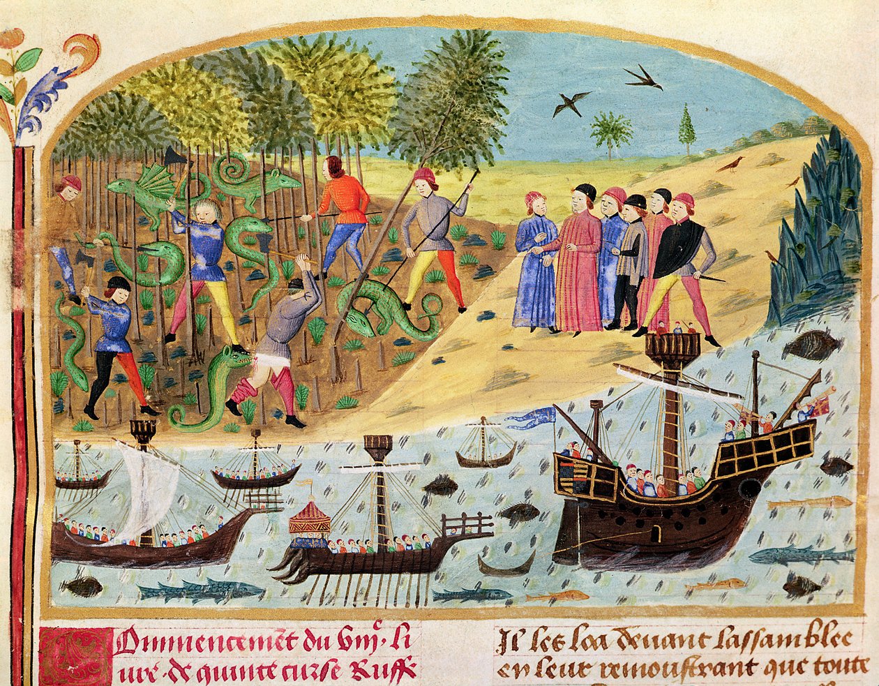Ms 1335 f.180 Flotylla Aleksandra Wielkiego, z Vie dAlexandre le Grand autorstwa French School