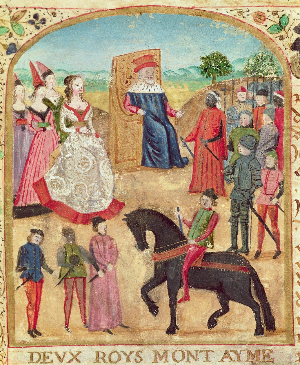 Pani 1335 f.1 Małgorzata z Yorku zostaje przedstawiona swojemu przyszłemu mężowi, Karolowi Śmiałemu, 27 czerwca 1468 r. w Damme autorstwa French School