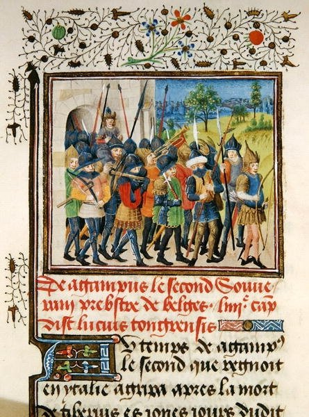 Ms 149 t.1 fol.45 Armia podczas kampanii, z Histoire des Nobles Princes de Hainaut, Jacques de Guise. autorstwa French School
