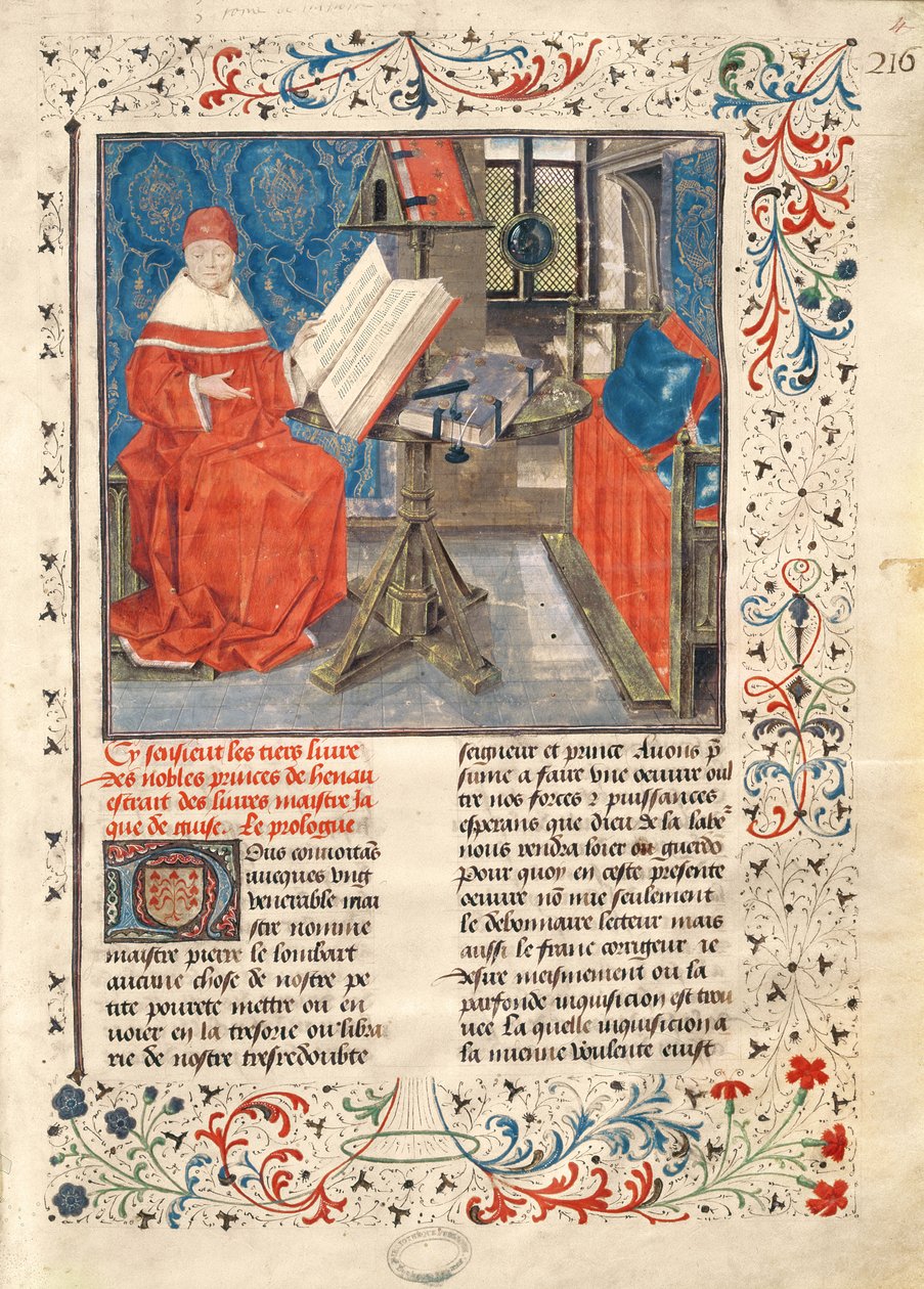 Ms 149 t.1 fol.4 Portret autora z Histoire des Nobles Princes de Hainaut, autorstwa Jacques de Guise autorstwa French School