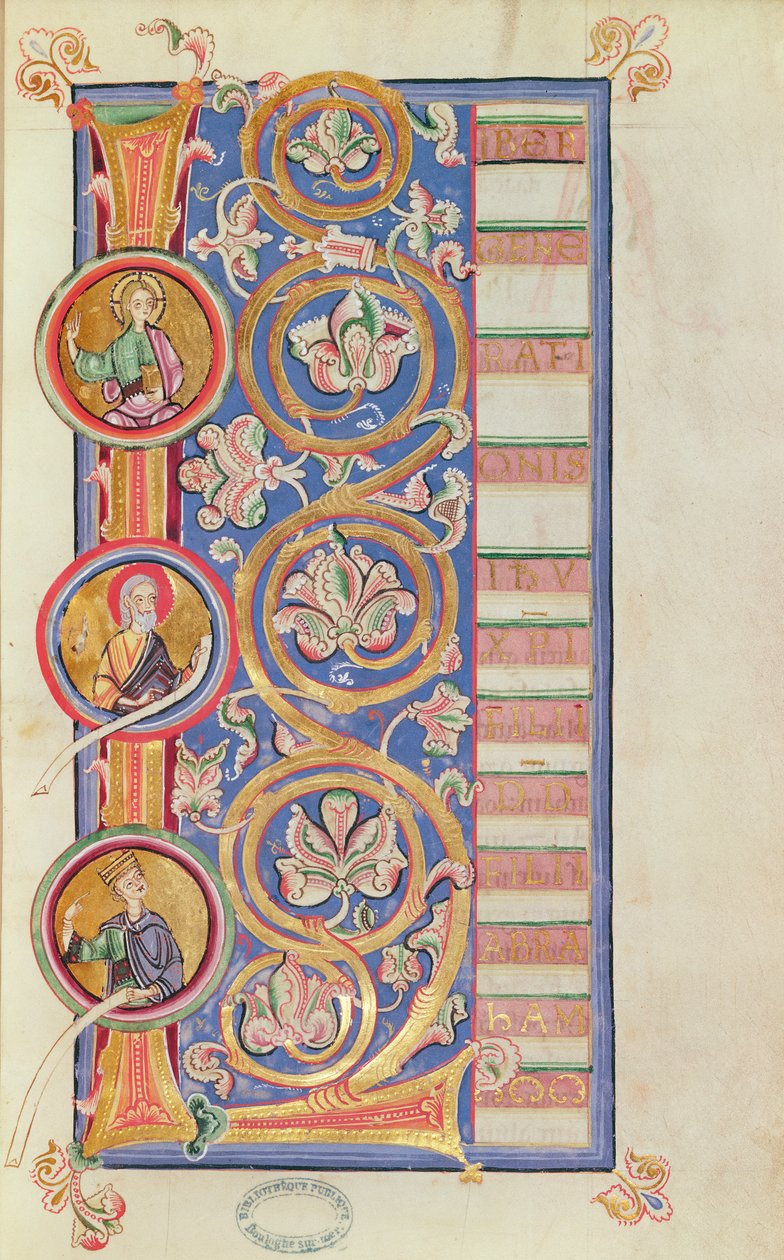 Ms 14 fol.23 Historyczny inicjał L z medalionami, od ewangeliarza autorstwa French School