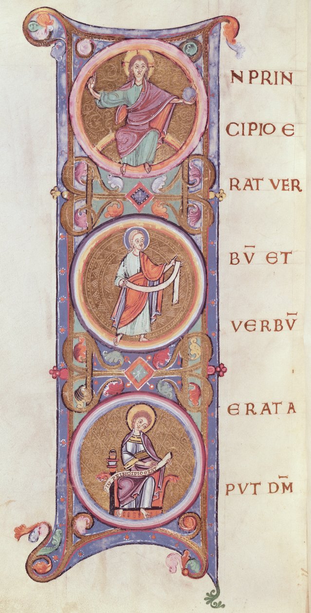 Ms 14 fol.60v Historyczny inicjał I przedstawiający początek Ewangelii św. Jana autorstwa French School