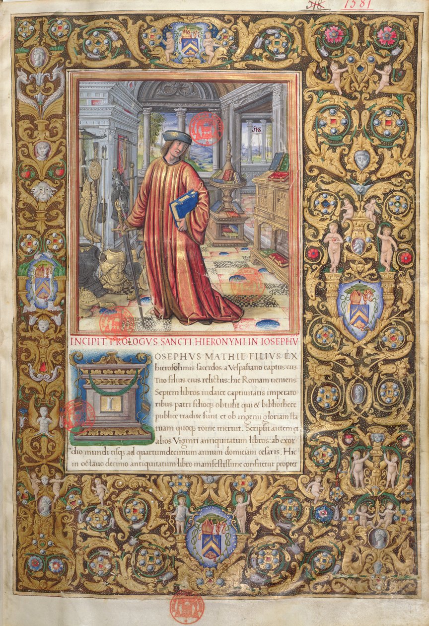 pani 1581 f. 001 Flawiusz Flawiusz w swoim gabinecie, ilustracja do Prologu Starożytności Żydów (Antiquitates Judaicae) autorstwa Flawiusza Flawiusza, c.1503 autorstwa French School