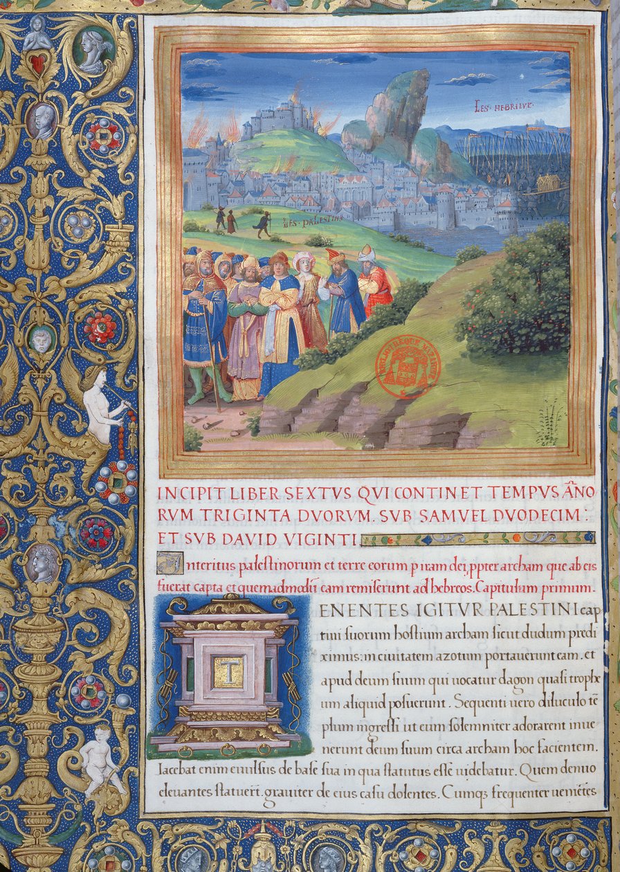 pani 1581 f. 108v Ilustracja z Księgi VI (Od śmierci Helego do śmierci Saula), rozdział 1 Starożytności Żydów (Antiquitates Judaicae) Flawiusza Flawiusza – Zniszczenie, które przyszło autorstwa French School