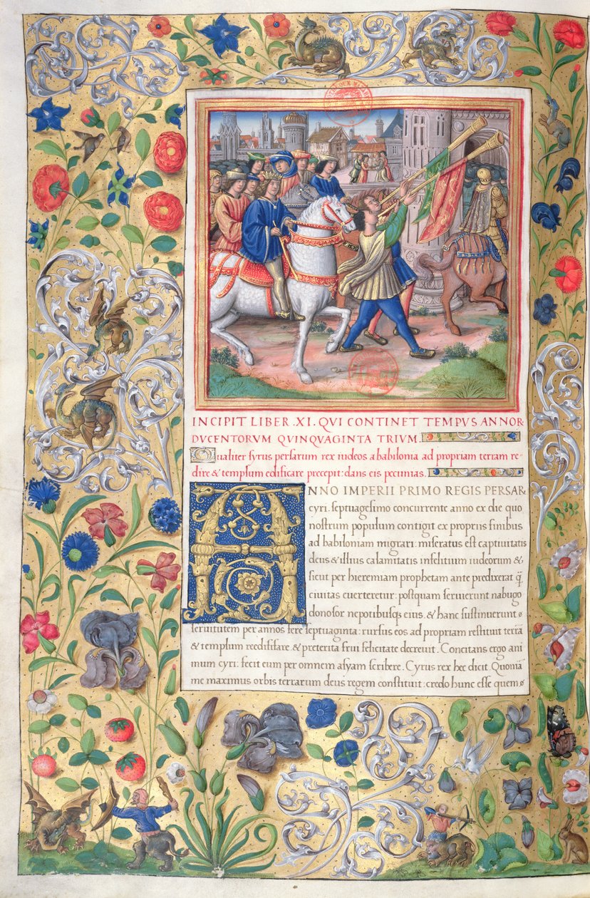 pani 1581 f. 211v Ilustracja z księgi XI (od pierwszego roku Cyrusa do śmierci Aleksandra Wielkiego), rozdział 1 Starożytności Żydów (Antiquitates Judaicae) autorstwa Flawiusza Józefa - Ho autorstwa French School