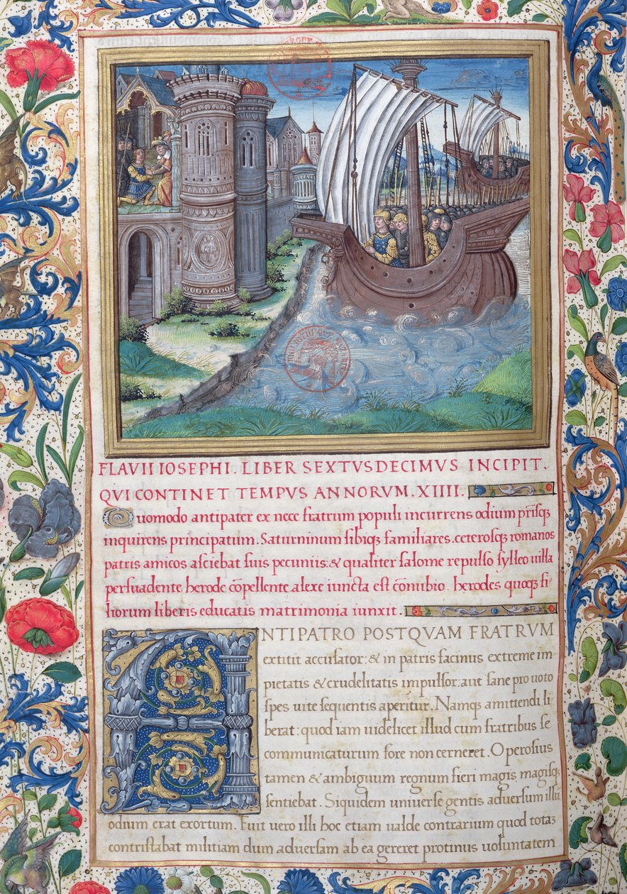 pani 1581 f. 326v Ilustracja z księgi XVI (od ukończenia świątyni przez Heroda do śmierci Aleksandra i Arystobula), rozdział 1 Starożytności Żydów (Antiquitates Judaicae) autorstwa Fl autorstwa French School