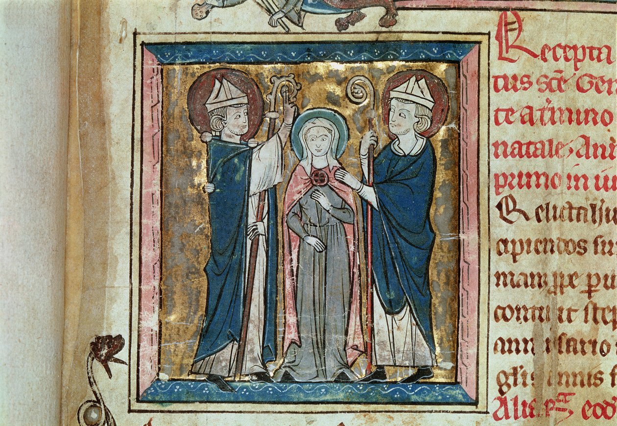 Ms 16261 f.1 Intronizacja św. Genevieve, z Censier de lAbbaye Sainte-Genevieve autorstwa French School