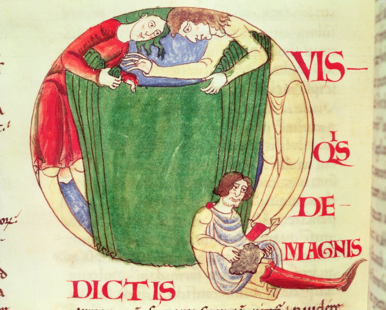 Ms 173 fol.92v Historyczny inicjał Q przedstawiający sukienników, z Moralii w Hiobie papieża Grzegorza Wielkiego, Szkoła Burgundzka autorstwa French School
