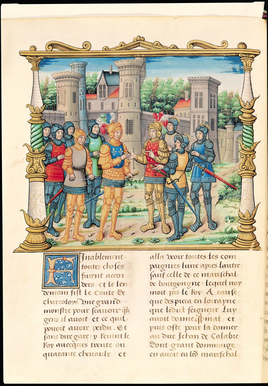 Ms 18 f.32v Traktat Conflans między Ludwikiem XI a Karolem Śmiałym, księciem Burgundii, październik 1465, z Pamiętników Filipa z Komin (1445-1509) autorstwa French School