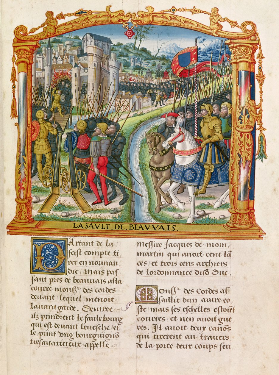 Ms 18 f.92r Siege of Beauvais autorstwa Charlesa le Temeraire, księcia Burgundii, 27 czerwca 1472, ze Memoirs of Philippe of Commines (1445-1509) autorstwa French School