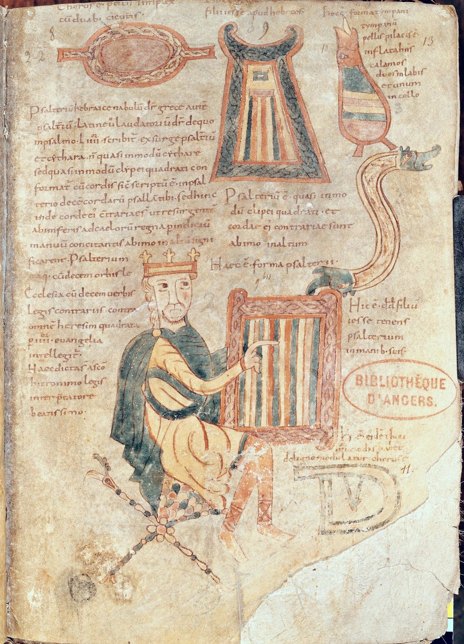 Ms 18 fol.13 Król Dawid grający na psałterzu, z psałterza autorstwa French School