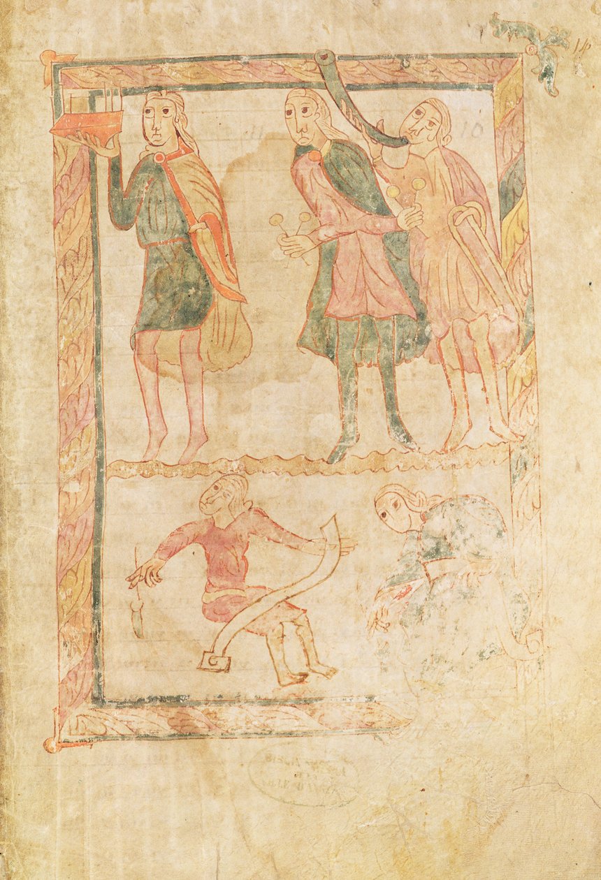 Ms 18 fol.14 Akolici Dawida z psałterza autorstwa French School