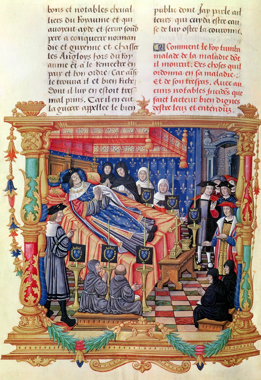 Ms 18 fol.208v Śmierć Ludwika XI (1461-83), z Memoires de Philippe de Commines, 1489-98 autorstwa French School