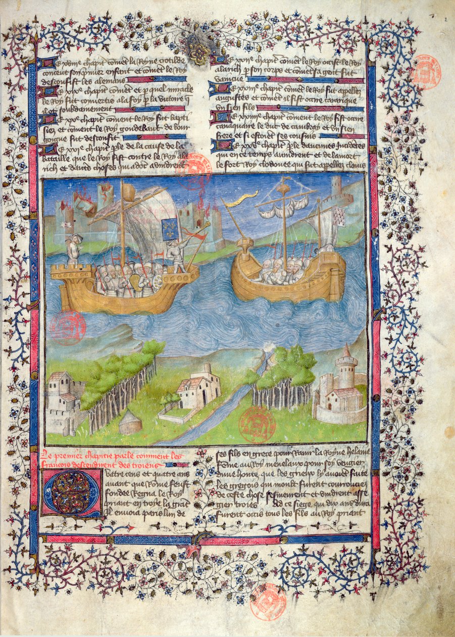 Pani 2028 fol. 2 Trojańskie pochodzenie narodu francuskiego, z Grandes Chroniques de France autorstwa French School