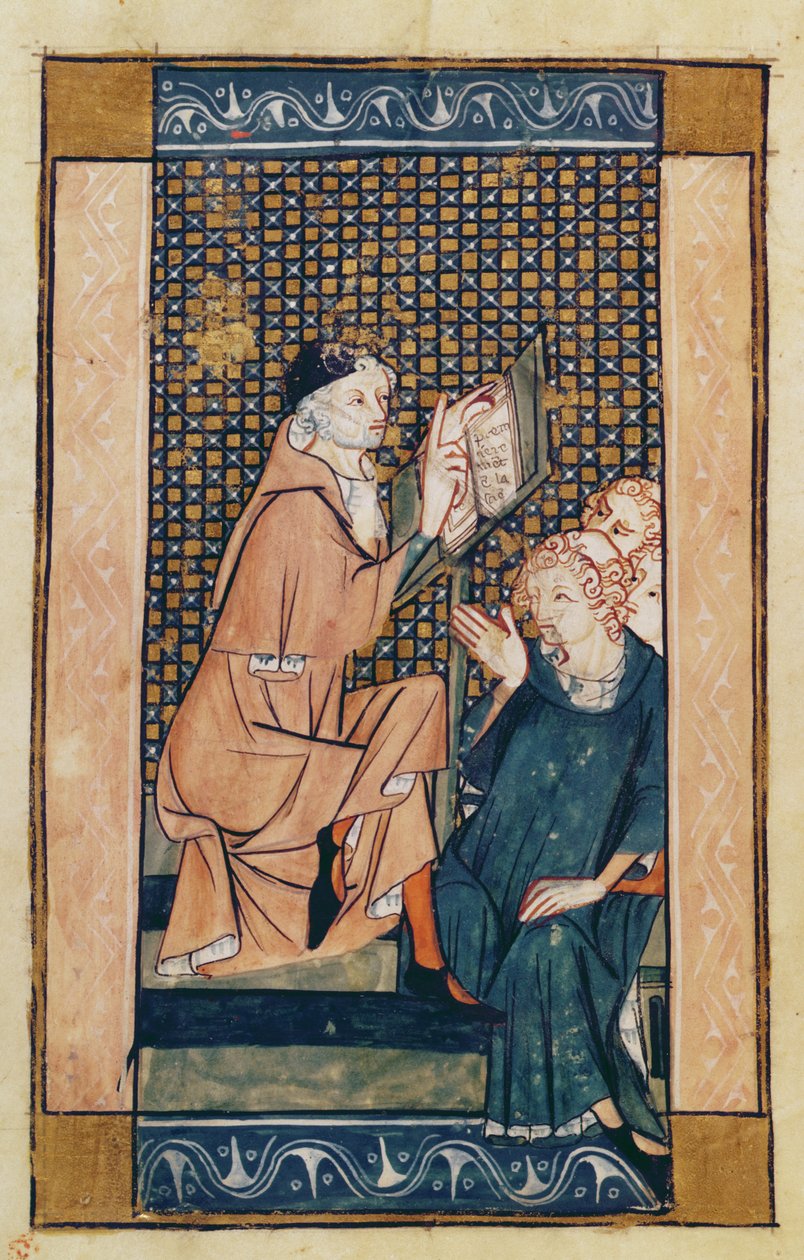 Ms 2030 fol.1v Henri de Mondeville (ok.1260-c.1320) nauczanie, z La Chirurgie de Maitre Henri de Mondeville autorstwa French School