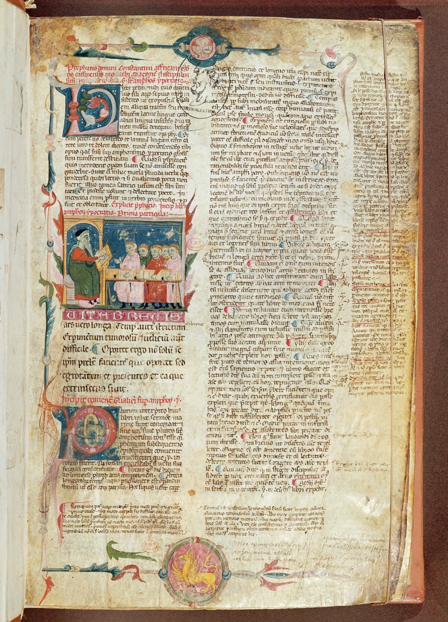 Pani 2046 fol. 1 Scena instruktażowa, pierwsza strona Aforyzmów Hipokratesa z komentarzami Galen autorstwa French School