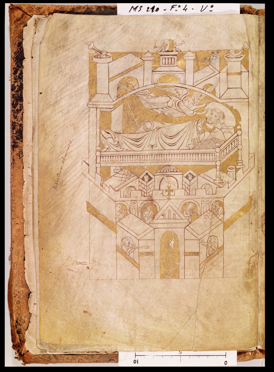 Ms 210 fol.4v Wizja św. Auberta, z Kartuarium Mont-Saint-Michel, 1150 autorstwa French School