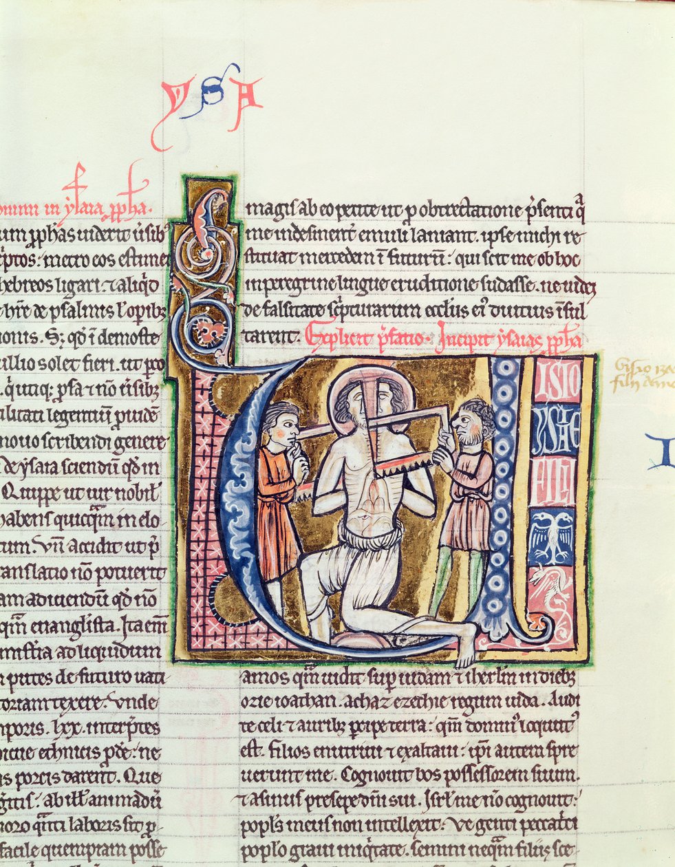 Ms 21 fol.98v Męczeństwo Izajasza z Biblii autorstwa French School