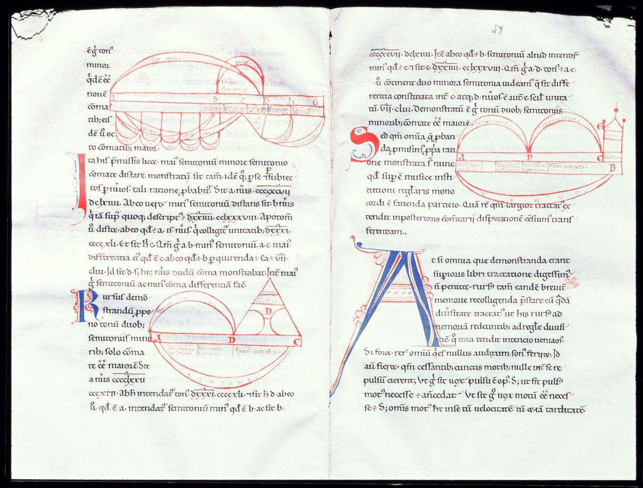 Ms 237 f.47-48 Muzyczne interwały z traktatu muzycznego Boecjusza autorstwa French School