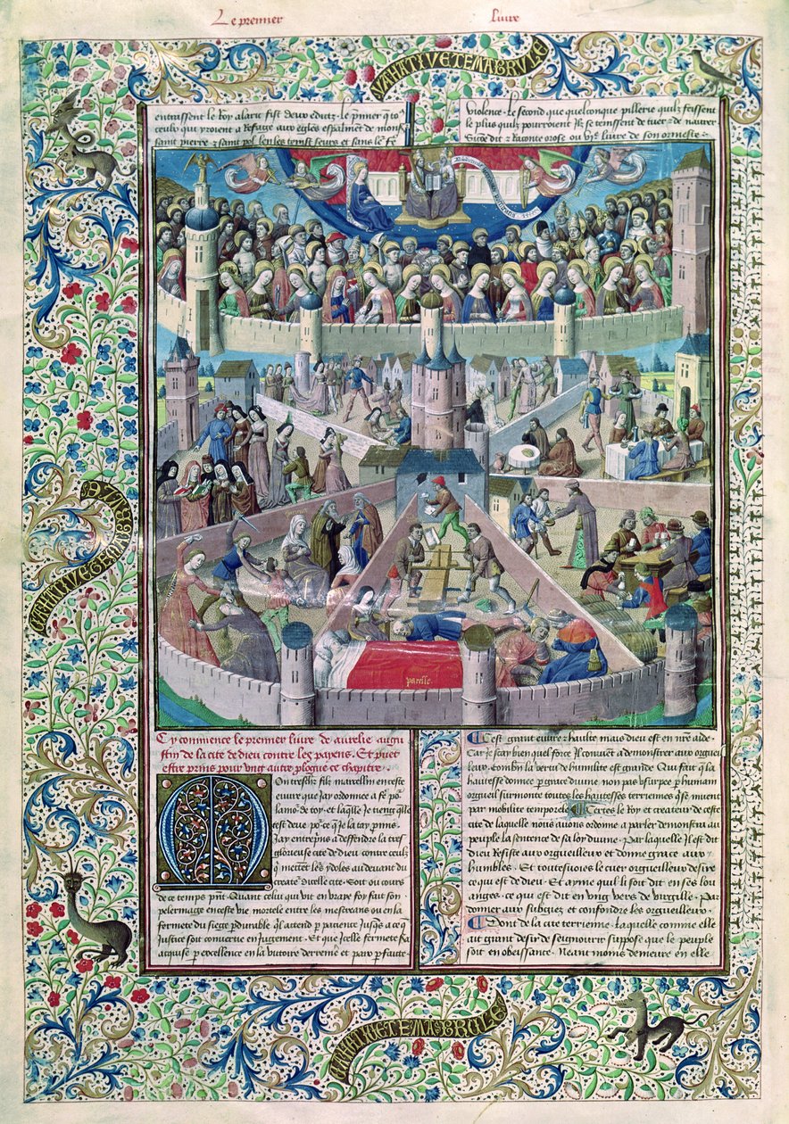 Ms 246 fol.3v Wady i cnoty na ziemi, z De Civitate Dei św. Augustyna z Hippony (354-430) autorstwa French School