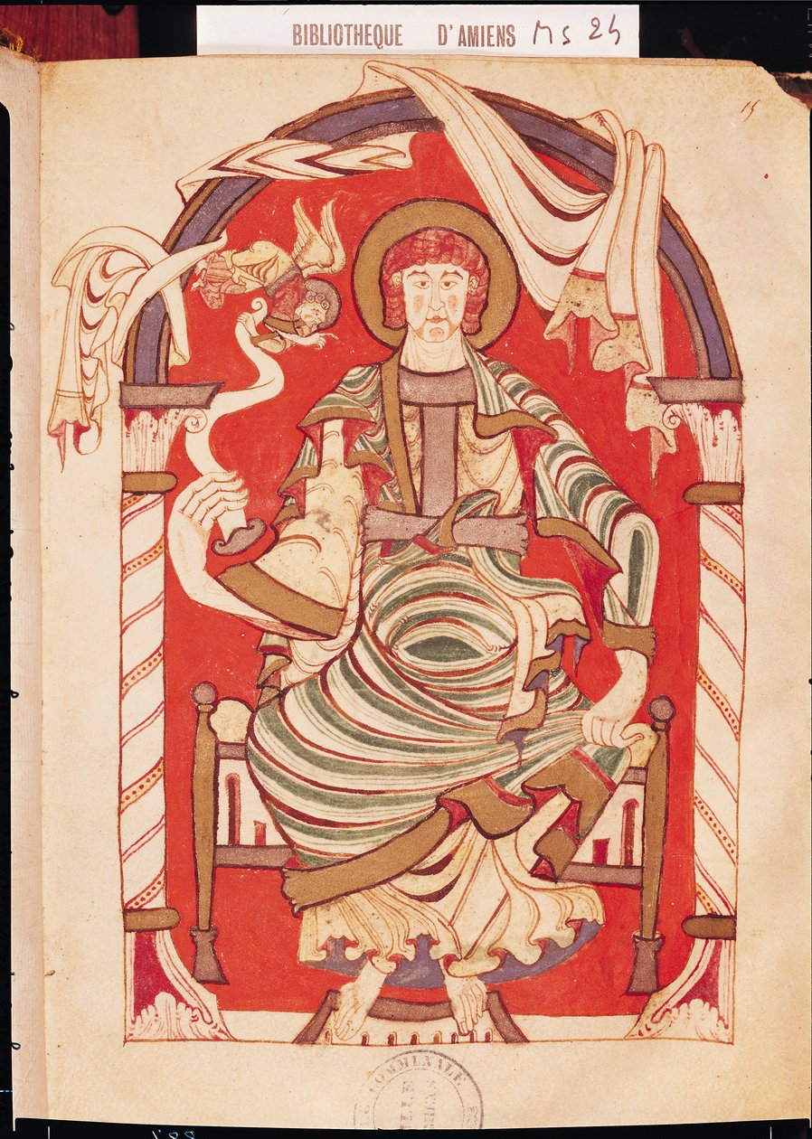 Ms 24 fol.15 Św. Mateusz, ilustracja z Ewangelii opactwa w Corbie autorstwa French School