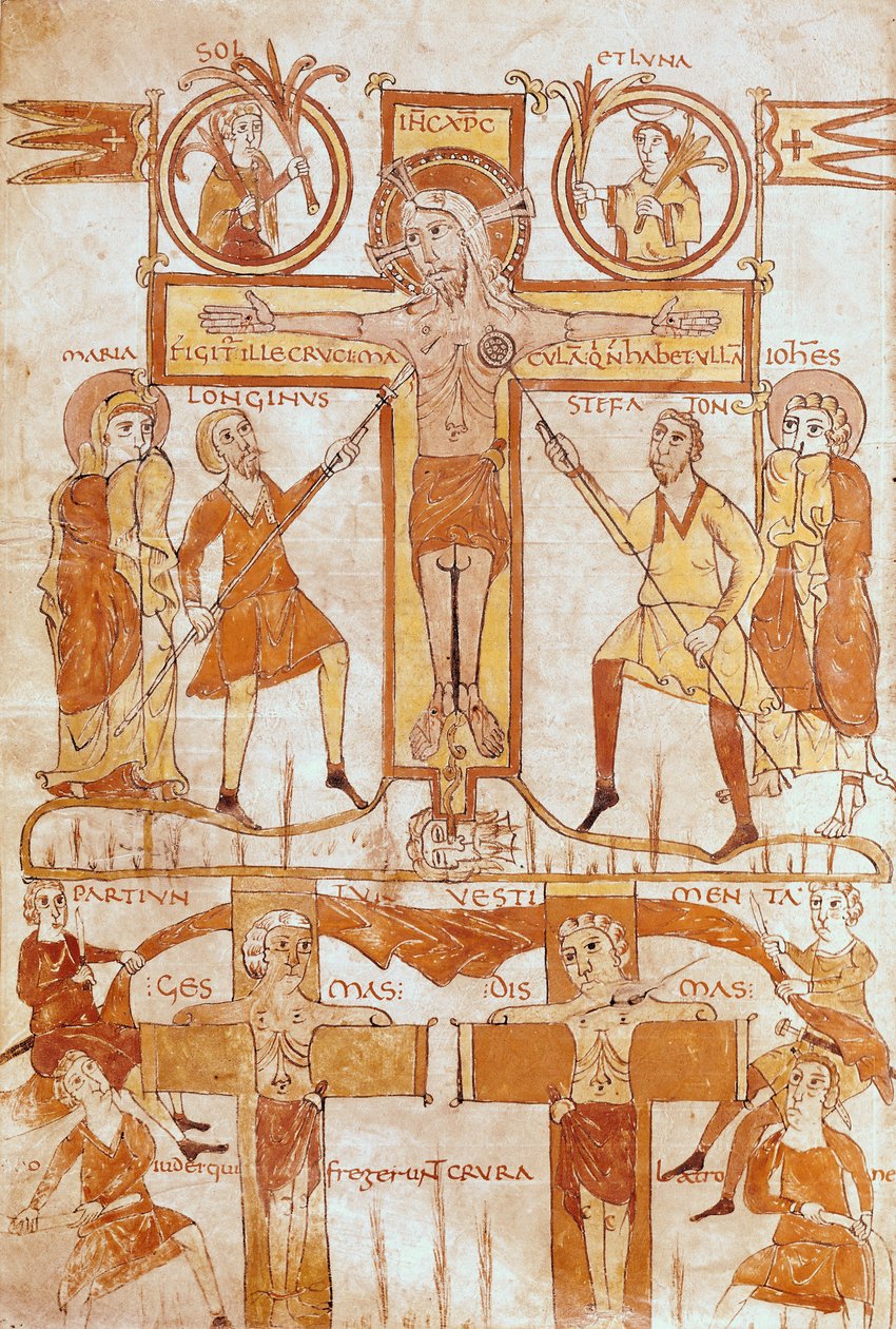 Ms 24 fol.7v Ukrzyżowanie i rozdzielenie szat Zbawiciela z Ewangelii autorstwa French School