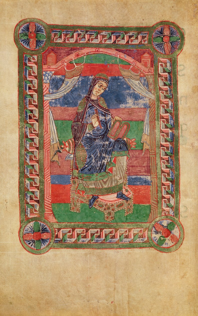 Ms 250 fol.43v Św. Radegunda (518-87) na tronie, z Żywotu Św. Radegundy autorstwa French School