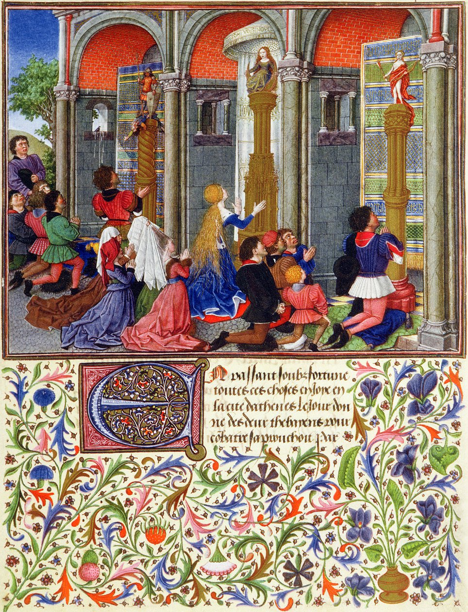 Ms 2617 Arcitas modlący się do Marsa, Palemon modlący się do Wenus, Emily modlący się do Diany z La Teseida, Giovanni Boccaccio (1313-75) 1340-41 autorstwa French School