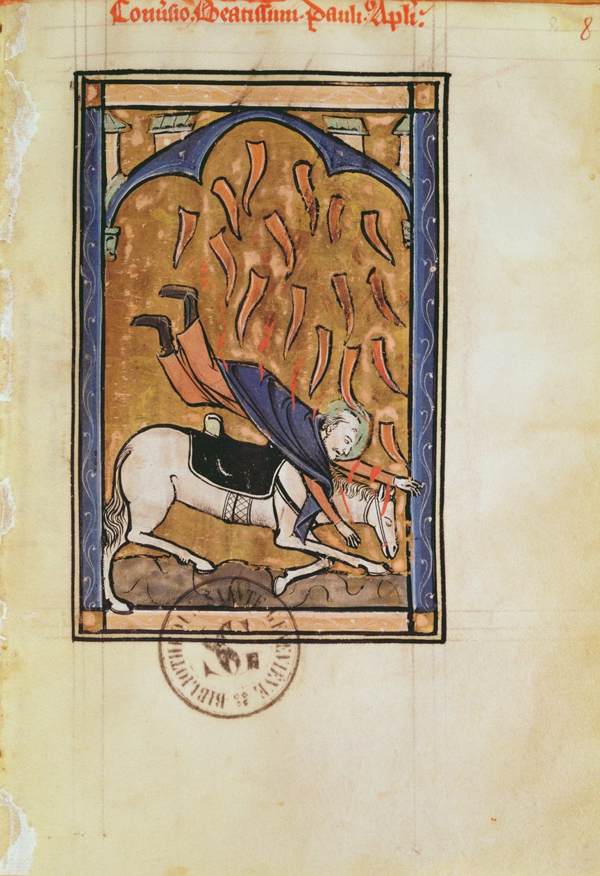 Ms 2689 fol.8r Nawrócenie św. Pawła z Psałterza opactwa św Elżbiety de Genlis autorstwa French School