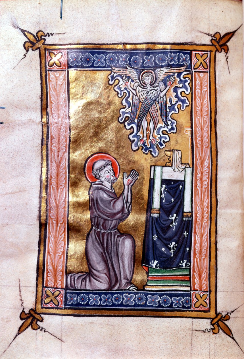 Ms 280 Św. Franciszek z Asyżu otrzymujący stygmaty od Chrystusa w postaci serafina z psałterza, ok. 1270 autorstwa French School