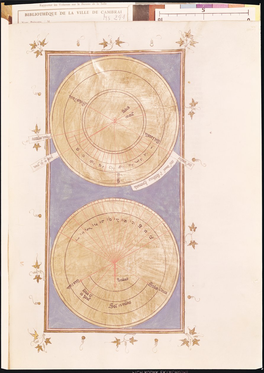Ms 291 Tome 2 fol.297r Zegar słoneczny przedstawiający cud Ezechiasza, z "Postilles sur la Bible" Nicolasa de Lyre (1270-1349). autorstwa French School