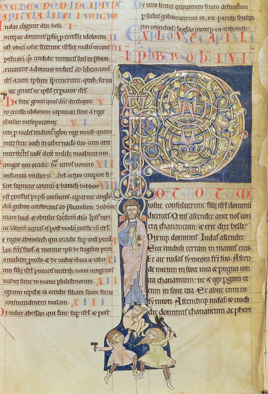 Ms 2 fol.3v t.1 Historyczny inicjał „P”, z Biblii Klasztoru Saint-Andre aux-Bois autorstwa French School