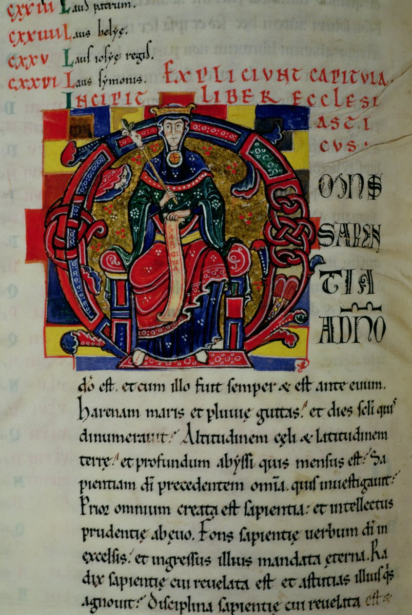 Ms 2 fol.8 Historyczny inicjał O przedstawiający postać Mądrości, z Biblii św. Benigne autorstwa French School
