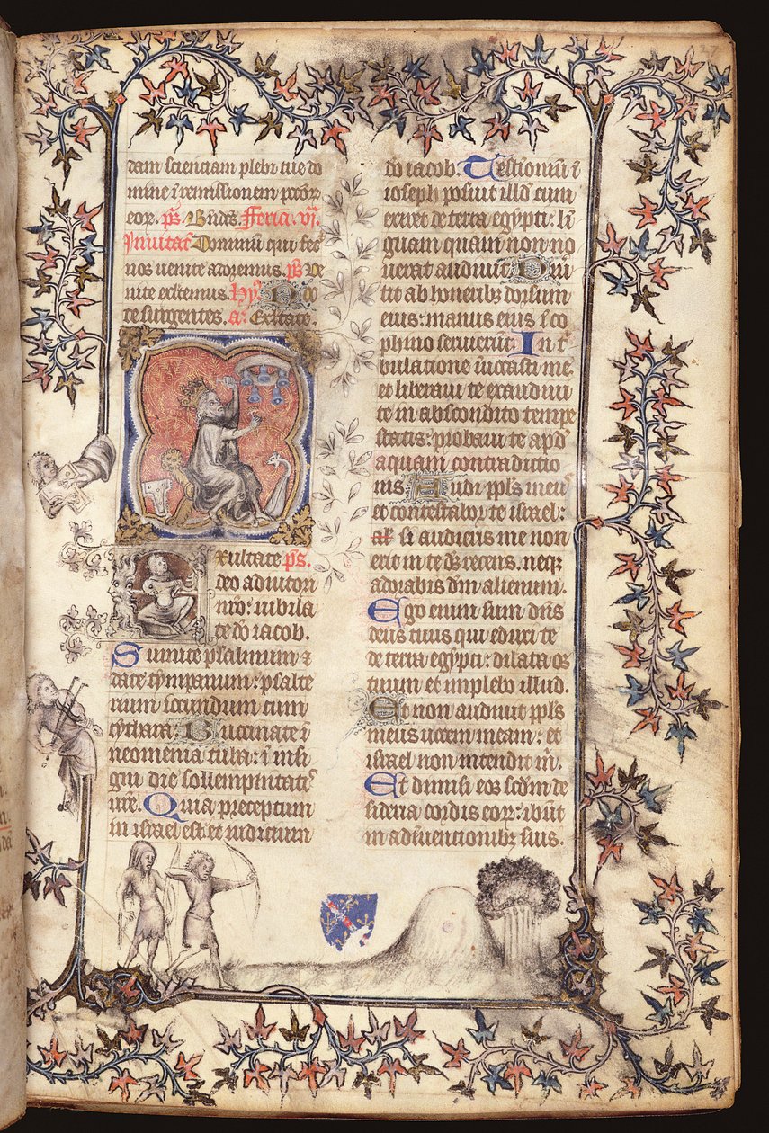 Ms 306 f.27r Siedzący król Dawid uderza pięć dzwonów z Brewiarza, Korzystanie z Paryża, 1400 autorstwa French School