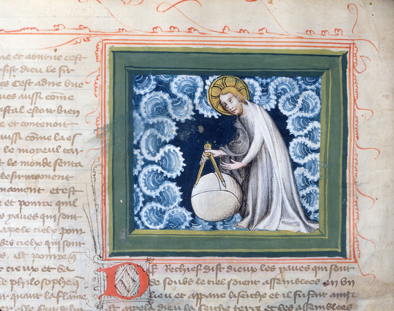 Ms 313 Bóg stwarzający świat, miniatura z Biblii des Grands Augustins, 1494 autorstwa French School