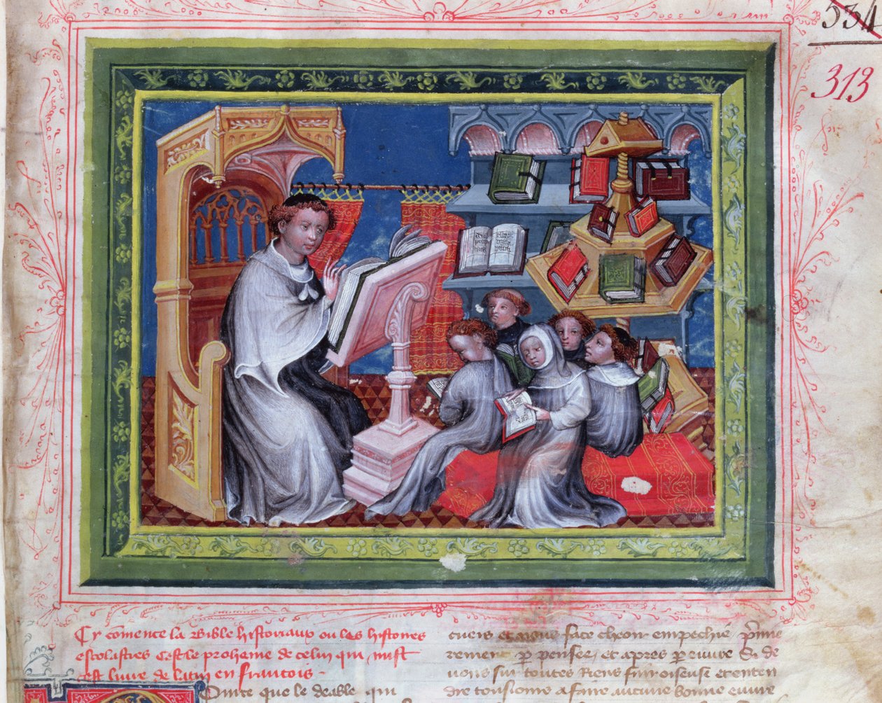 Ms 313 Scena szkolna, z Biblii des Grands Augustins, 1494 autorstwa French School