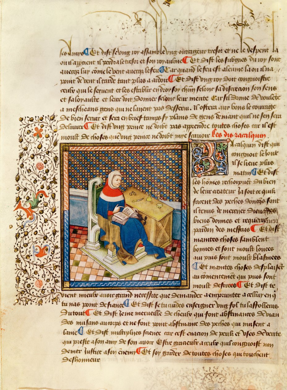 Ms 316 fol.3 Filozof przy swoim biurku, z Les Dits Moraux des Philosophes autorstwa French School