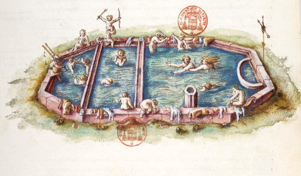 Ms 3243 Łaźnie Nerys w Neris-les-Bains, ilustracja z „Generale Description du Bourbonnais” Nicolasa de Nicolay autorstwa French School