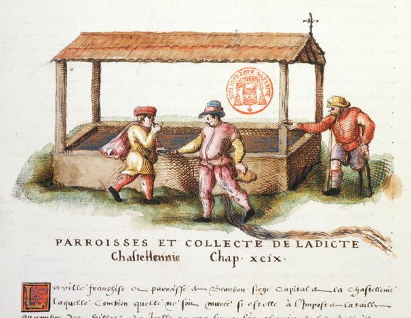 Ms 3243 Fontanna Saint-Pardoux, Puy-de-Dome, ilustracja z „Generale Description du Bourbonnais” Nicolasa de Nicolay autorstwa French School