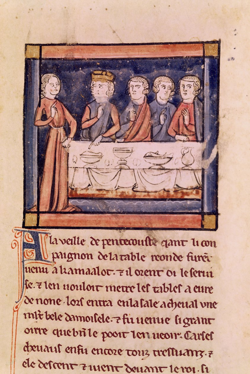 Ms 3347 fol.214 W przeddzień Zesłania Ducha Świętego..., z Livre de Sir Lancelot du Lac autorstwa French School